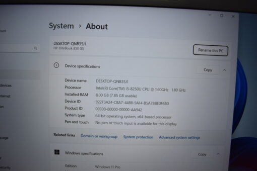 HP Elitebook 850 G5 15.6" i5 8th Gen SSD 256GB RAM 8GB Grade B+ 11365 - Image 13