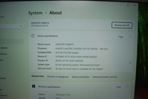 HP Elitebook 850 G5 15.6" i5 8th Gen SSD 512GB RAM 16GB Grade B+ 11368 - Image 11