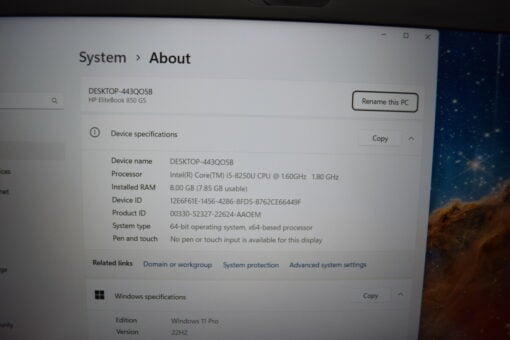 HP Elitebook 850 G5 15.6" i5 8th Gen SSD 256GB RAM 8GB Grade B+ 11364 - Image 11