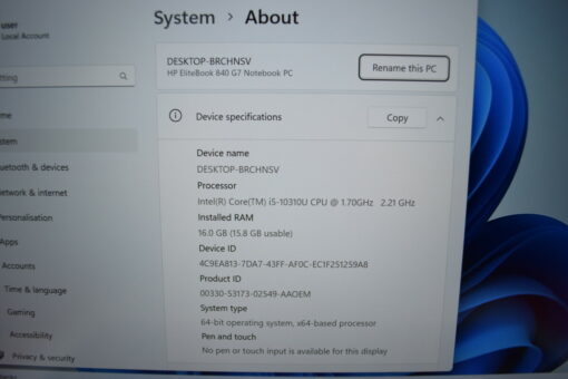 HP Elitebook 840 G7 14" i5 10th Gen SSD 512GB RAM 16GB Grade A- 11377 - Image 11