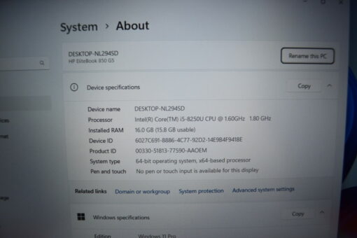 HP Elitebook 850 G5 15.6" i5 8th Gen SSD 512GB RAM 16GB Grade B SKU11372 - Image 12