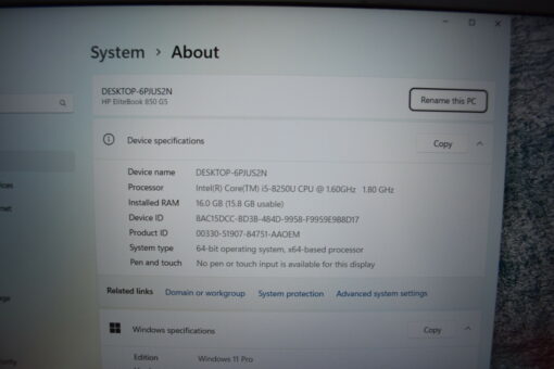 HP Elitebook 850 G5 15.6" i5 8th Gen SSD 512GB RAM 16GB Grade A- SKU11366 - Image 11