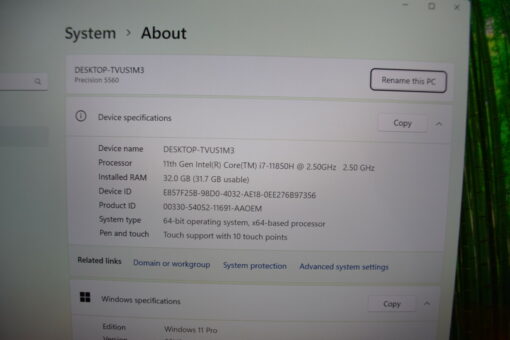 Dell Precision 5560 15.6" Touch  i7-11th gen SSD 512GB RAM 32GB NVIDIA Grade B+ SKU11403 - Image 12