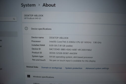 HP Probook 640 G5 14" i5 8th gen SSD 256GB RAM 8GB Grade B laptop SKU11356 - Image 11