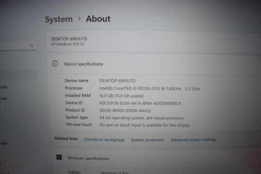 HP Elitebook 830 G7 13.3" i5 10th Gen RAM 16GB SSD 512GB GradeB+ laptop SKU11335 - Image 17
