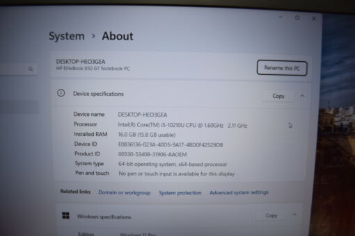 HP Elitebook 850 G7 15.6" i5 10th SSD 512GB RAM 16GB warranty Grade B+ 11280 - Image 11