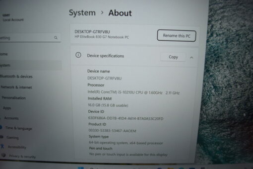 HP Elitebook 830 G7 13.3" i5 10th Gen RAM 16GB SSD 512GB GradeA- laptop SKU11427 - Image 14