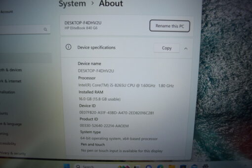 HP Elitebook 840 G6 14" i5 8th Gen RAM 16GB SSD 512GB GradeB+ 11446 - Image 11