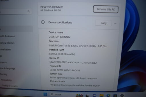 HP Elitebook 840 G6 14" i5 8th Gen RAM 8GB SSD 256GB Grade B+ 11391 - Image 11