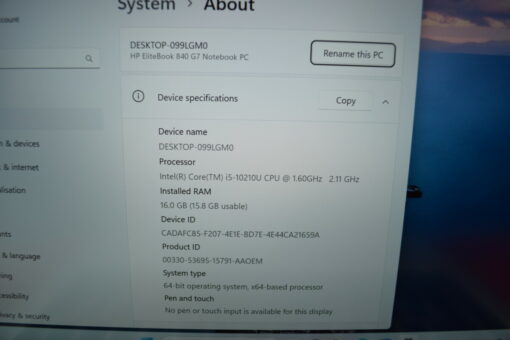 HP Elitebook 840 G7 14" i5 10th Gen SSD 512GB RAM 16GB Grade A- 11441 - Image 13