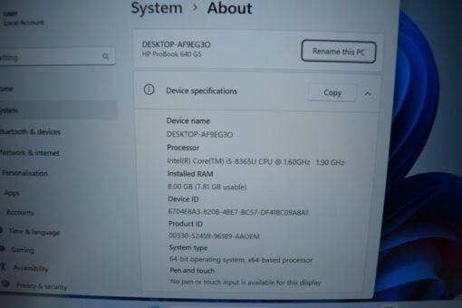 HP Probook 640 G5 14" i5 8th gen SSD 256GB RAM 8GB Grade B+ laptop SKU11453 - Image 15