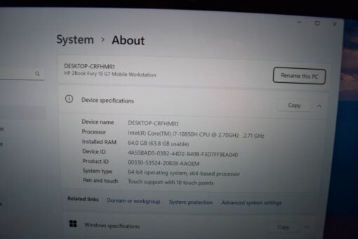 HP Zbook Fury G7 15.6" Touch i7 10th SSD 1.5TB RAM 64GB NVIDIA GradeB 11507 - Image 11
