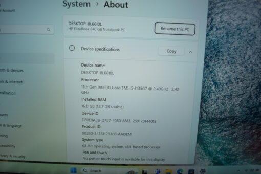HP Elitebook 840 G8 14" i5 11th gen RAM 16GB SSD 512GB warranty GradeA- SKU11503 - Image 13
