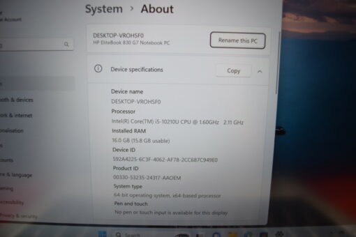 HP Elitebook 830 G7 13.3" i5 10th Gen RAM 16GB SSD 256GB GradeB- laptop SKU11481 - Image 11