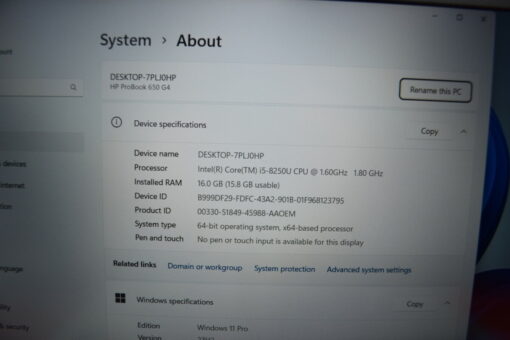 HP Probook 650 G4 15.6" i5 8th Gen SSD 512GB RAM 16GB Grade B Laptop SKU11348 - Image 12