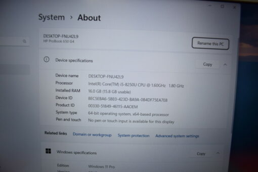 HP Probook 650 G4 15.6" i5 8th Gen SSD 512GB RAM 16GB Grade B- Laptop SKU11488 - Image 18