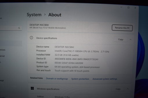HP Zbook Fury G7 15.6" i7 10th SSD 1TB RAM 32GB NVIDIA UK Laptop SKU11533 - Image 11