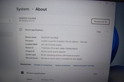 HP Elitebook 850 G5 15.6" i5 8th Gen SSD 512GB RAM 16GB Laptop SKU11617 - Image 17