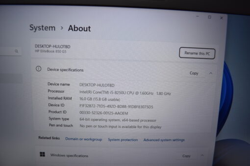 HP Elitebook 850 G5 15.6" i5 8th Gen SSD 512GB RAM 16GB Laptop SKU11624 - Image 14