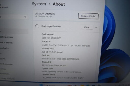 HP Elitebook 840 G6 14" i7 8th Gen RAM 16GB SSD 512GB Laptop SKU11694 - Image 11