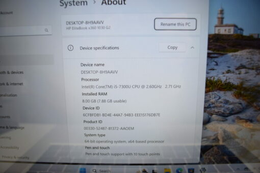 HP EliteBook x360 1030 G2 13.3" i5 7th gen SSD 512GB RAM 8GB Touch Convertible laptop SKU11758 - Image 11
