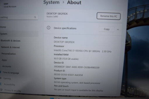 Dell Vostro 5490 14'' i7 10th gen 512 GB SSD 16 GB RAM NVIDIA Laptop SKU11687 - Image 11