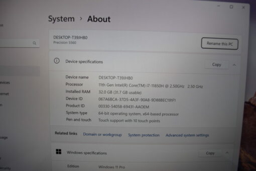 Dell Precision 5560 15.6" Touch  i7-11th gen SSD 512GB RAM 32GB NVIDIA SKU11764 - Image 11