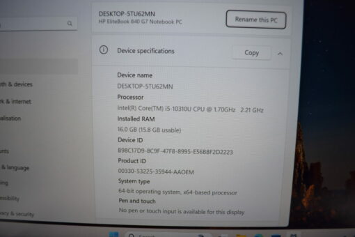 HP Elitebook 840 G7 14" i5 10th Gen SSD 512GB RAM 16GB Laptop SKU11787 - Image 11