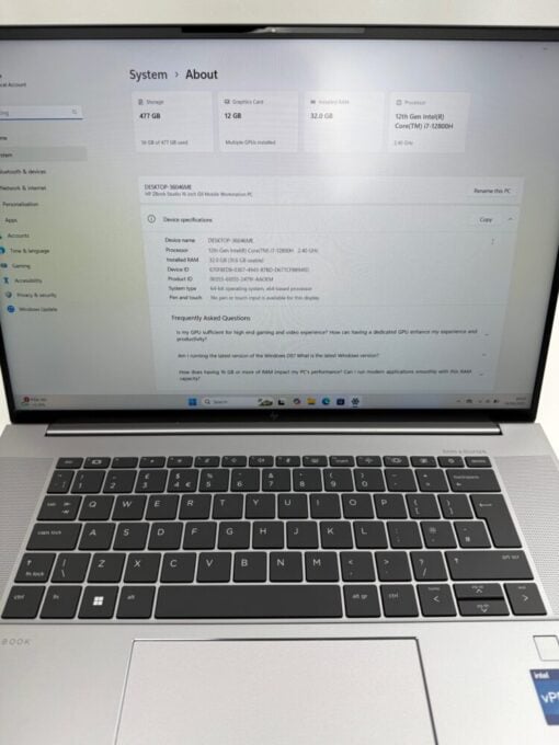 HP Zbook Studio G9 16" i7 12th Gen SSD 512GB RAM 32GB Nvidia RTXA3000 Laptop SKU12087 - Image 9