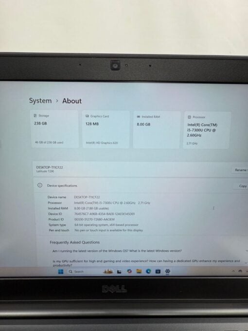 DELL Latitude 7290 14" i5 7th Gen SSD 256GB 8GB RAM Laptop SKU 12097 - Image 13