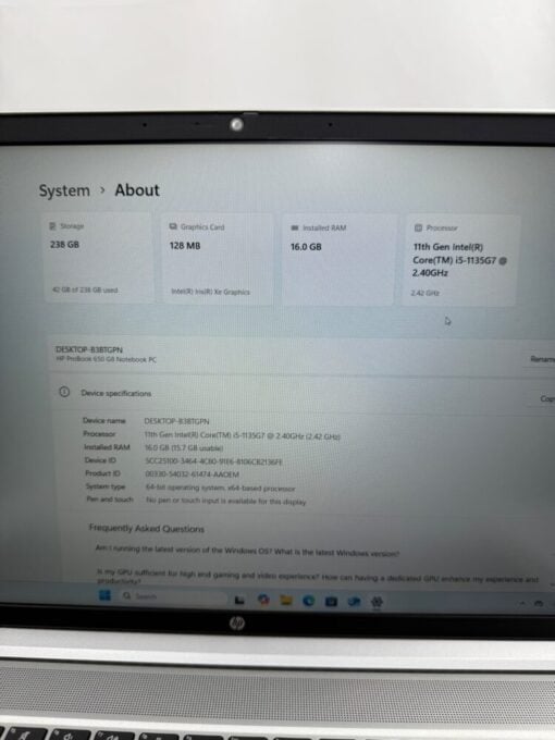 HP Elitebook 650 G8 15.6" i5 11th SSD 256GB RAM 16GB Laptop SKU 12096 - Image 12