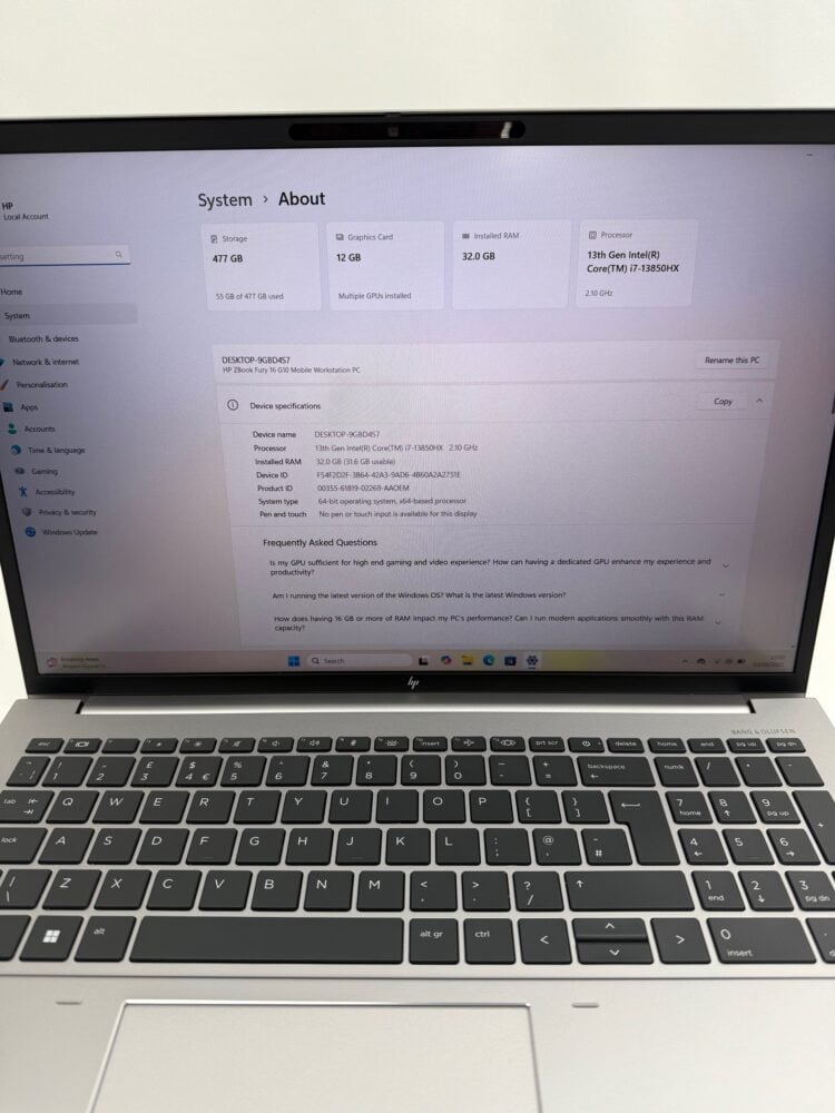 HP Zbook 16 Fury G10 16" i7 13th Gen SSD 512GB RAM 32GB RTX 3500 ADA Workstation Warranty Laptop SKU13071 - Image 11