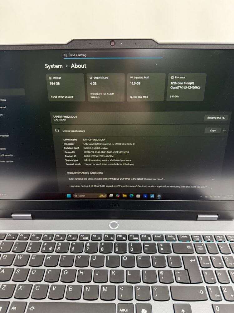 Lenovo LOQ 15.6" Gaming Laptop, Intel i5 12th Gen 16GB DDR5, 1TB SSD ARC A530M GRADE A 13054 - Image 11