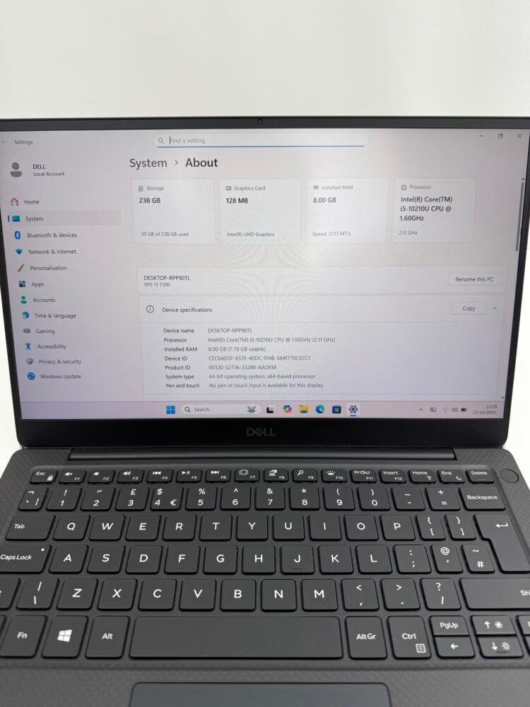DELL XPS 13 7390 13.3" i5 10th Gen 256GB SSD 8GB RAM Grade A- Laptop Windows 11 SKU13059 - Image 10