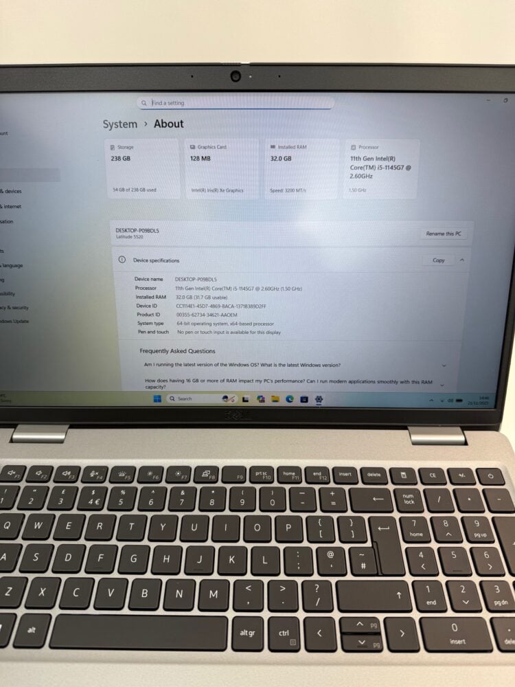 Dell Latitude 5520 15.6" i5 11th gen SSD 256GB RAM 32GB Business Laptop Windows 11 13080 - Image 10