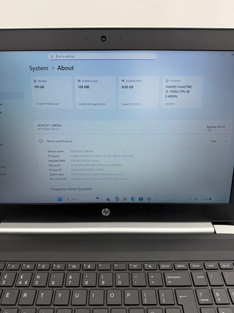 HP ProBook 450 G5 15.6" i3 7th gen SSD 128GB RAM 8GB Windows 11 Laptop 13079 - Image 10